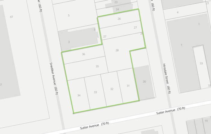 Hinsdale Street and Snediker and Sutter avenues